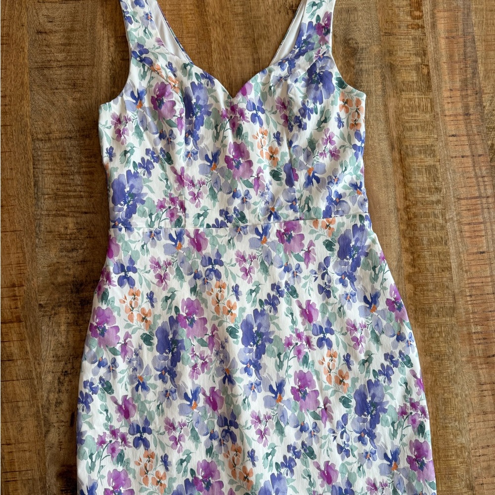 Altar’d State Floral Midi Dress Scalloped Hem Purple Blue Sleeveless Size L